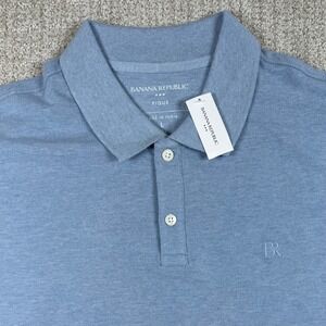 NEW Banana Republic Mens Large Tall Blue Pique Short Sleeve Polo Shirt